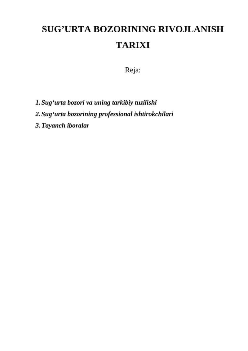 Sug‘urta bozorining rivojlanish tarixi