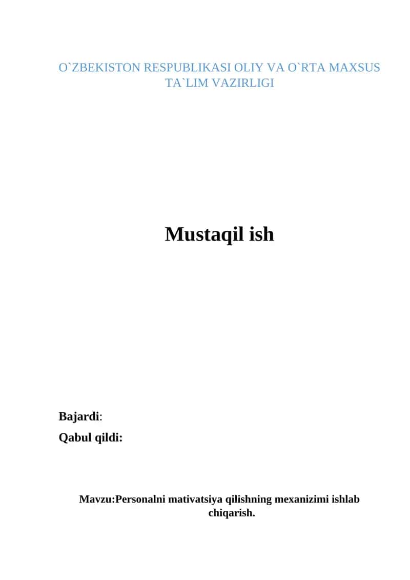 Personalni mativatsiya qilishning mexanizimi ishlab chiqarish