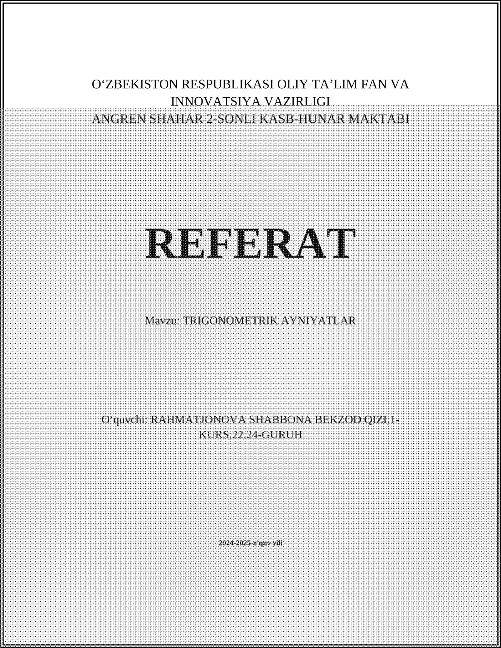 TRIGONOMETRIK AYNIYATLAR