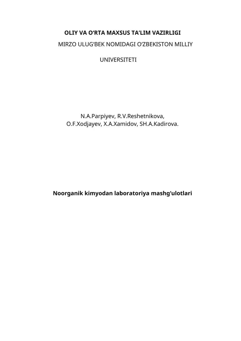 Noorganik kimyodan laboratoriya mashg‘ulotlari