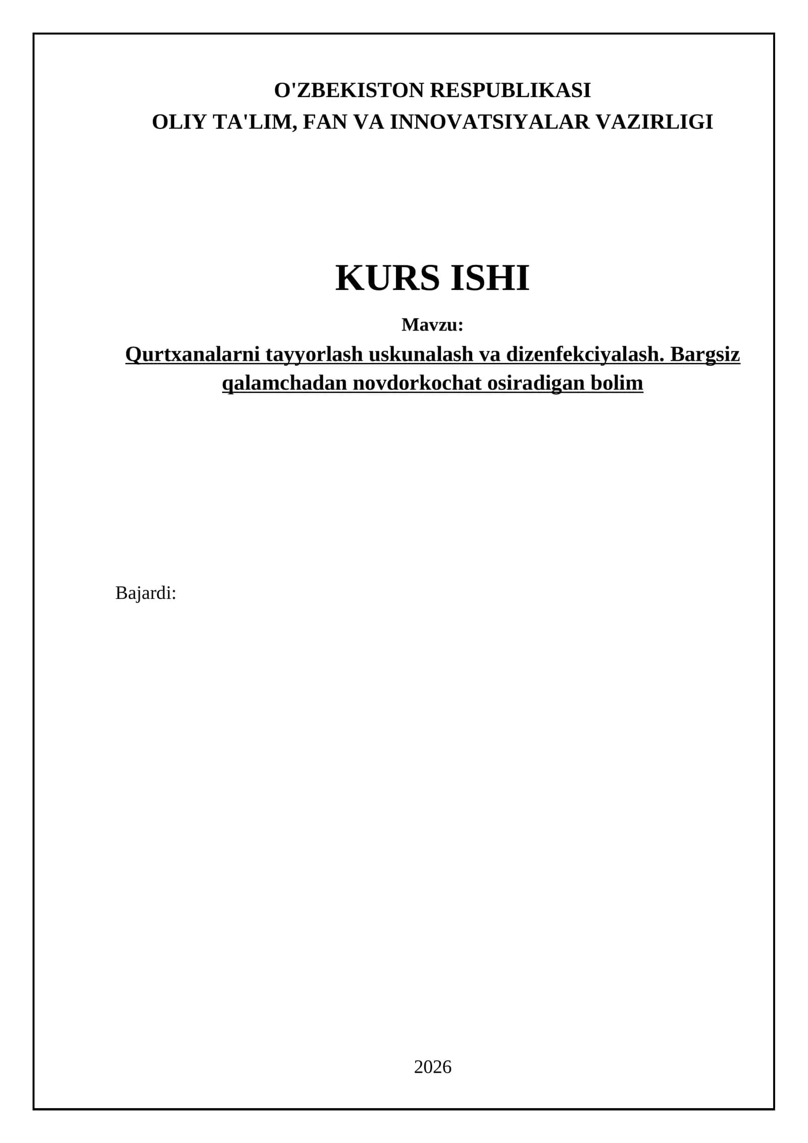 Qurtxanalarni tayyorlash uskunalash va dizenfekciyalash. Bargsiz qalamchadan novdorkochat osiradigan bolim