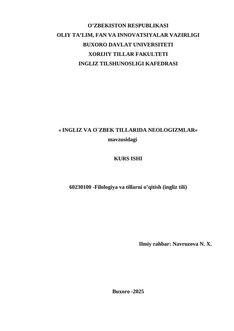 Oʻzbek va ingiliz tillarida niologizimlar