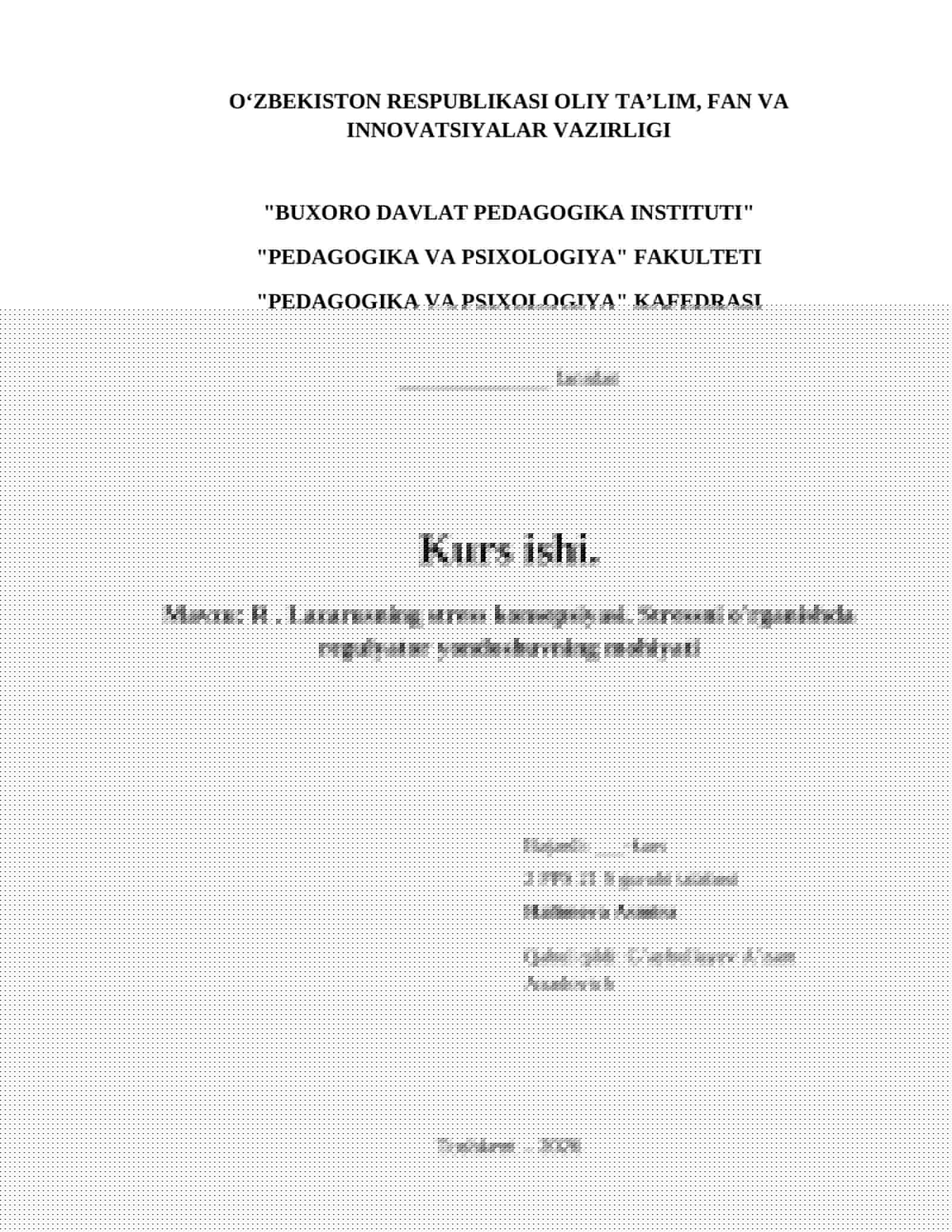 R . Lazarusning stress konsepsiyasi. Stressni o'rganishda regulyator yondoshuvning mohiyati