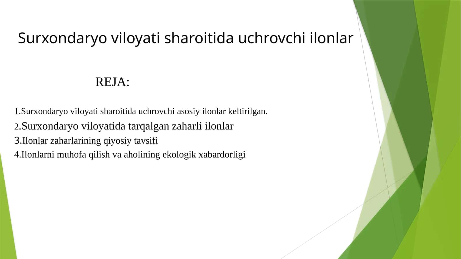 Surxondaryo viloyati sharoitida uchrovchi ilonlar reja