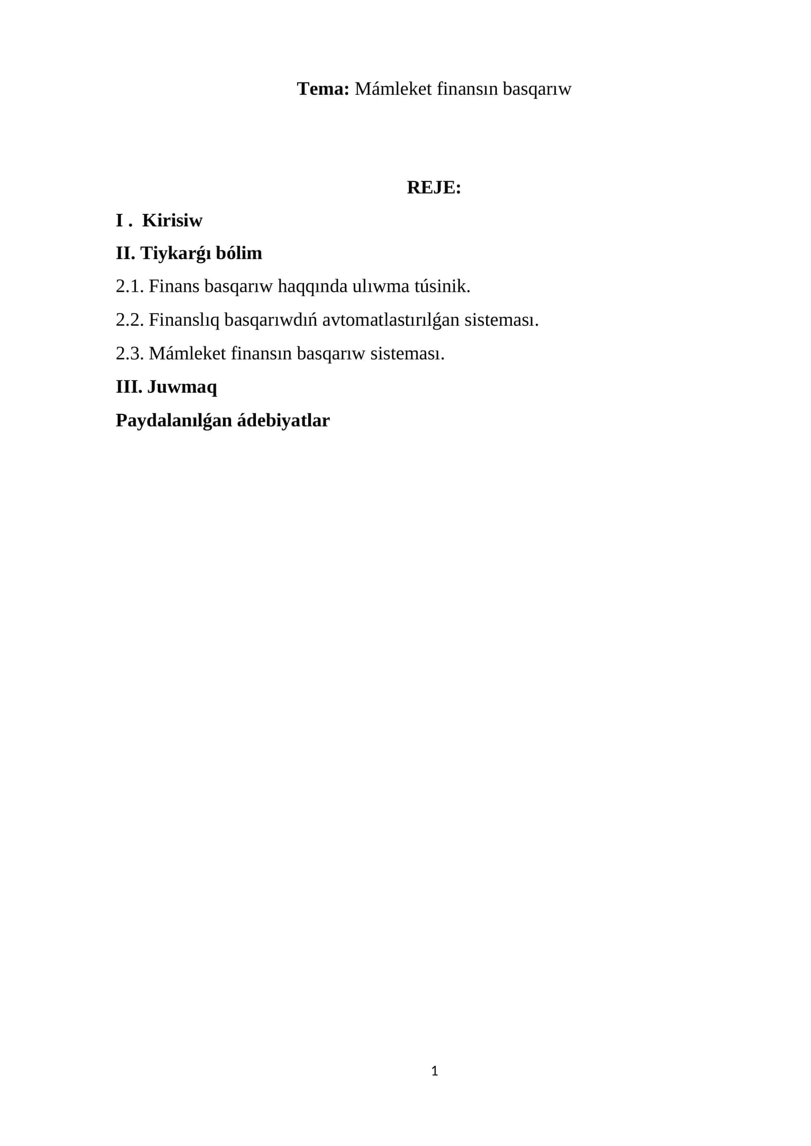 Mámleket finansın basqarıw