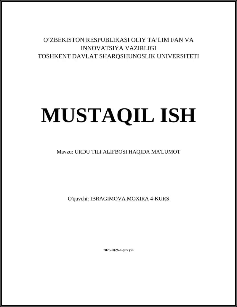 URDU TILI ALIFBOSI HAQIDA MA'LUMOT
