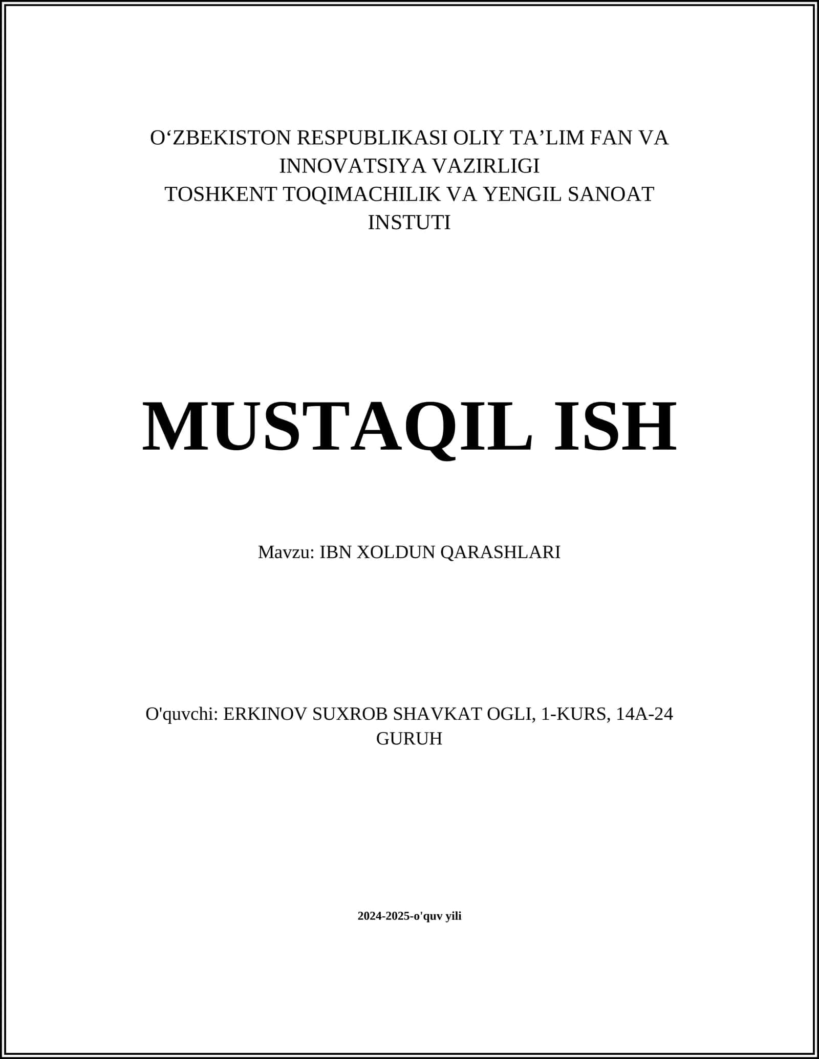IBN XOLDUN QARASHLARI