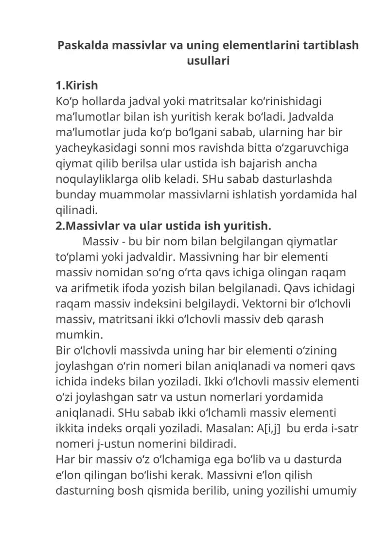 Massivlar va ular ustida ish yuritish