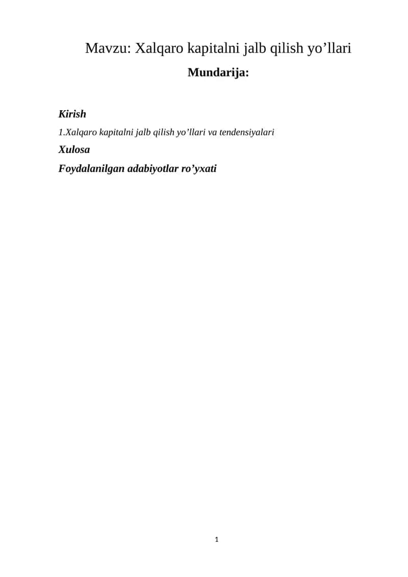Xalqaro kapitalni jalb qilish yo’llari