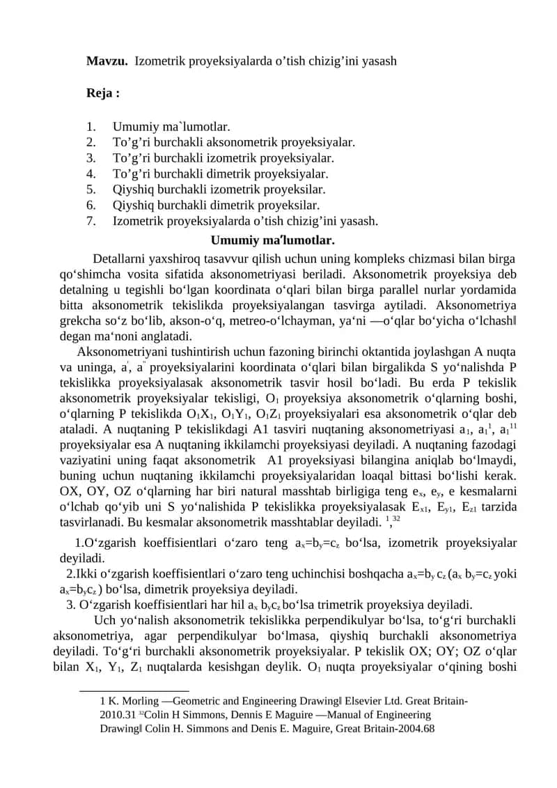 Izometrik proyeksiyalarda o’tish chizig’ini yasash