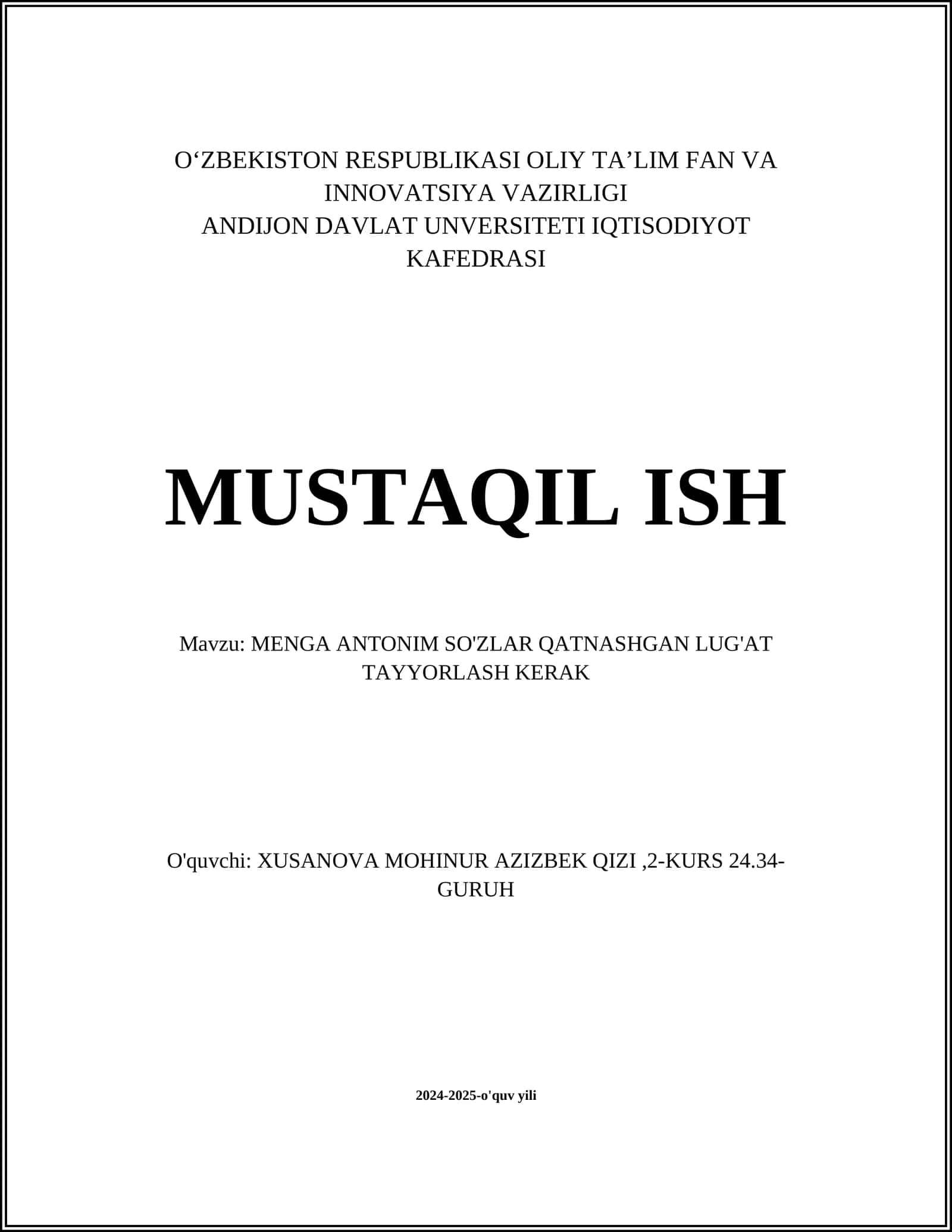 MENGA ANTONIM SO'ZLAR QATNASHGAN LUG'AT TAYYORLASH KERAK