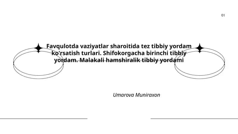 Favqulotda vaziyatlar sharoitida tez tibbiy yordam ko'rsatish turlari. Shifokorgacha birinchi tibbiy yordam. Malakali hamshiralik tibbiy yordami