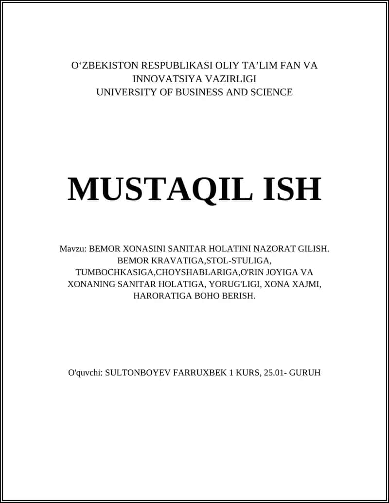 BEMOR XONASINI SANITAR HOLATINI NAZORAT GILISH
