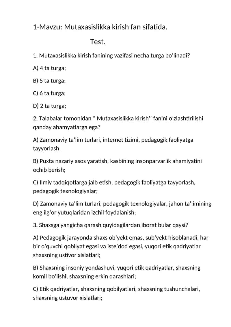 Mutaxasislikka kirish fan sifatida