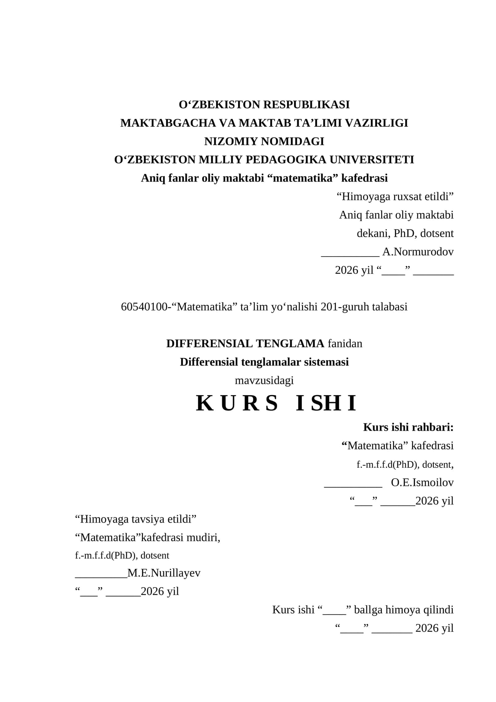 Differensial tenglamalar sistemasi