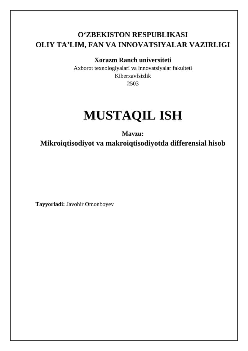 Mikroiqtisodiyotda differensial hisob
