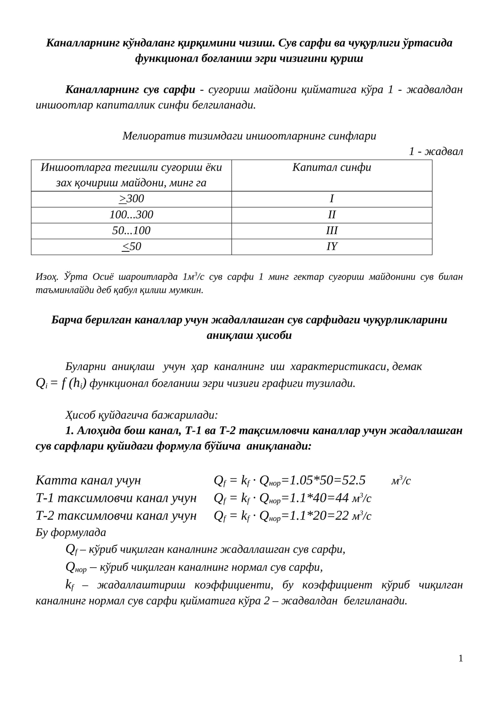Каналларнинг кўндаланг қирқимини чизиш, Каналларнинг кўндаланг қирқимини чизиш