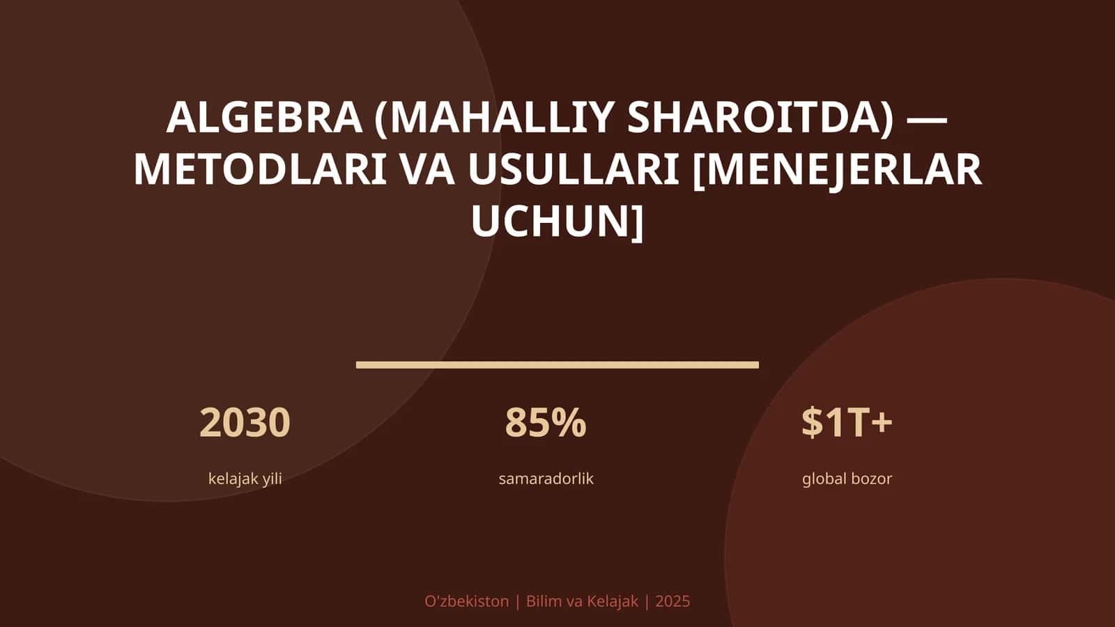 Algebra (mahalliy sharoitda) — metodlari va usullari [menejerlar uchun]