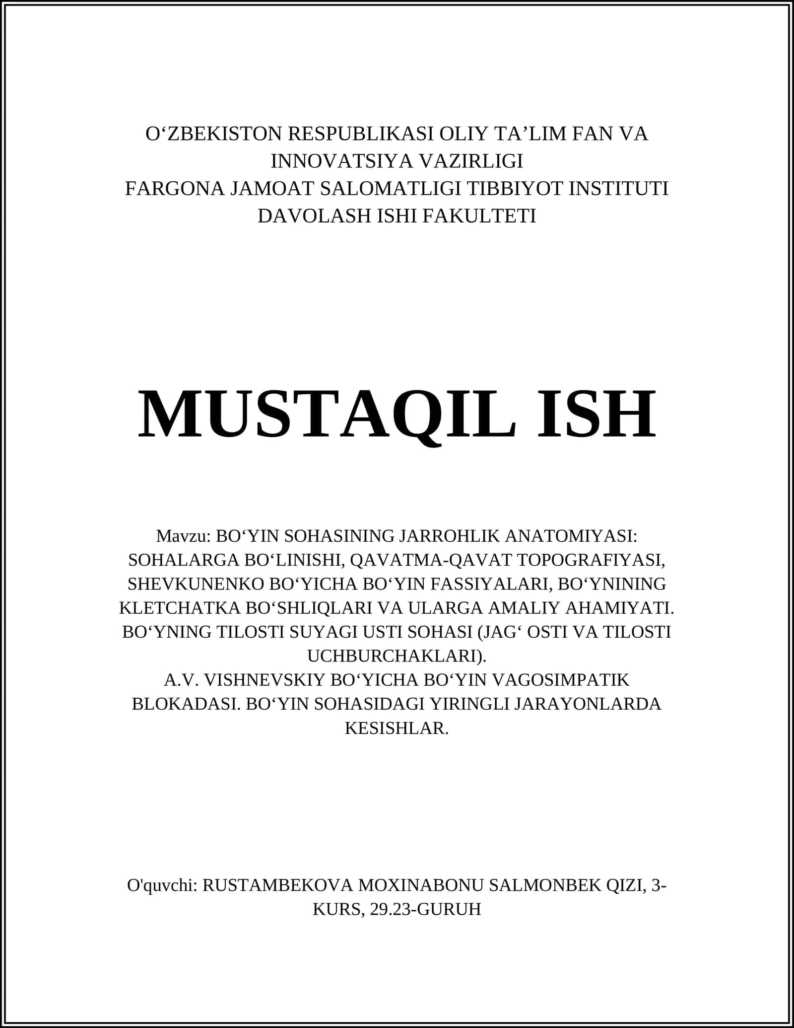BO‘YIN SOHASINING JARROHLIK ANATOMIYASI
