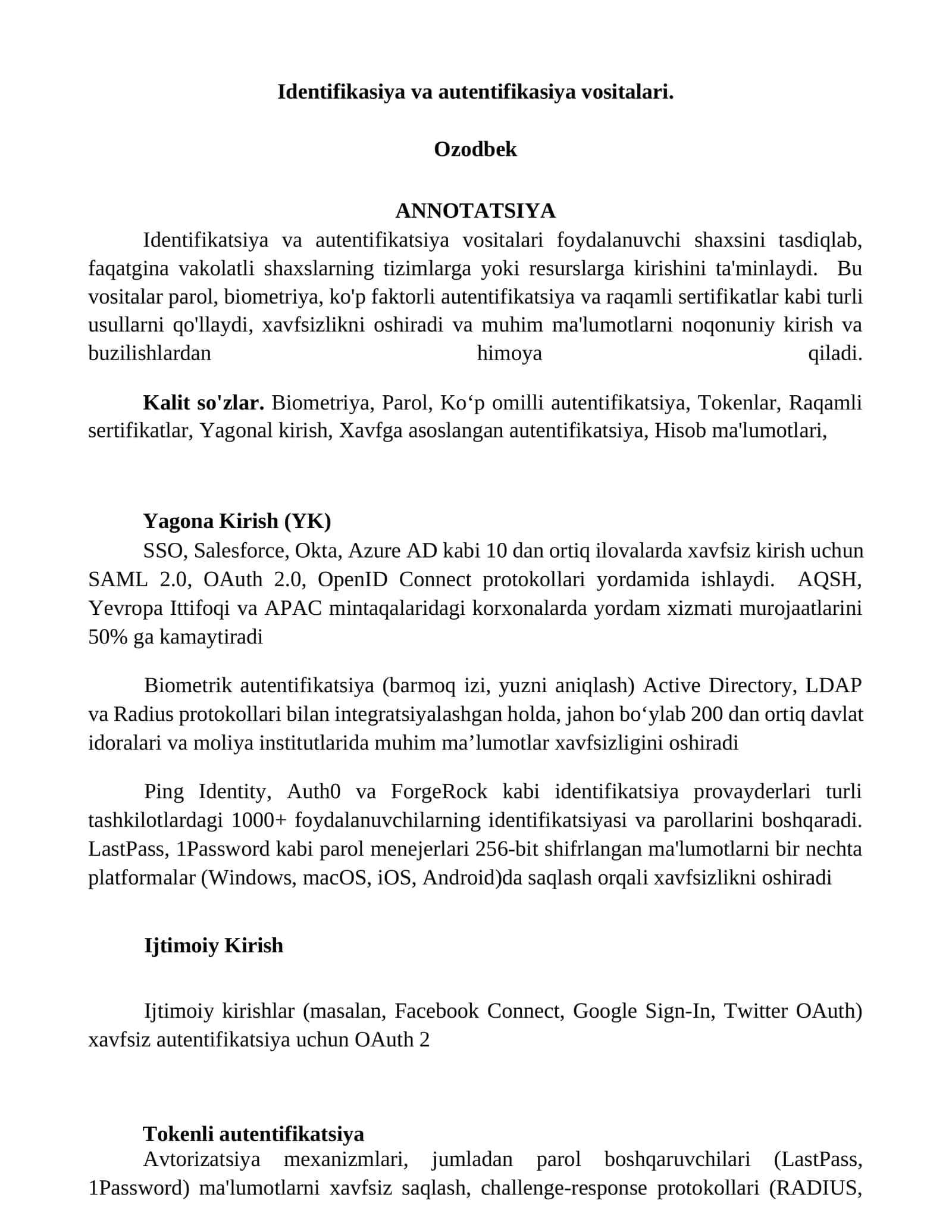 Identifikasiya va autentifikasiya vositalari