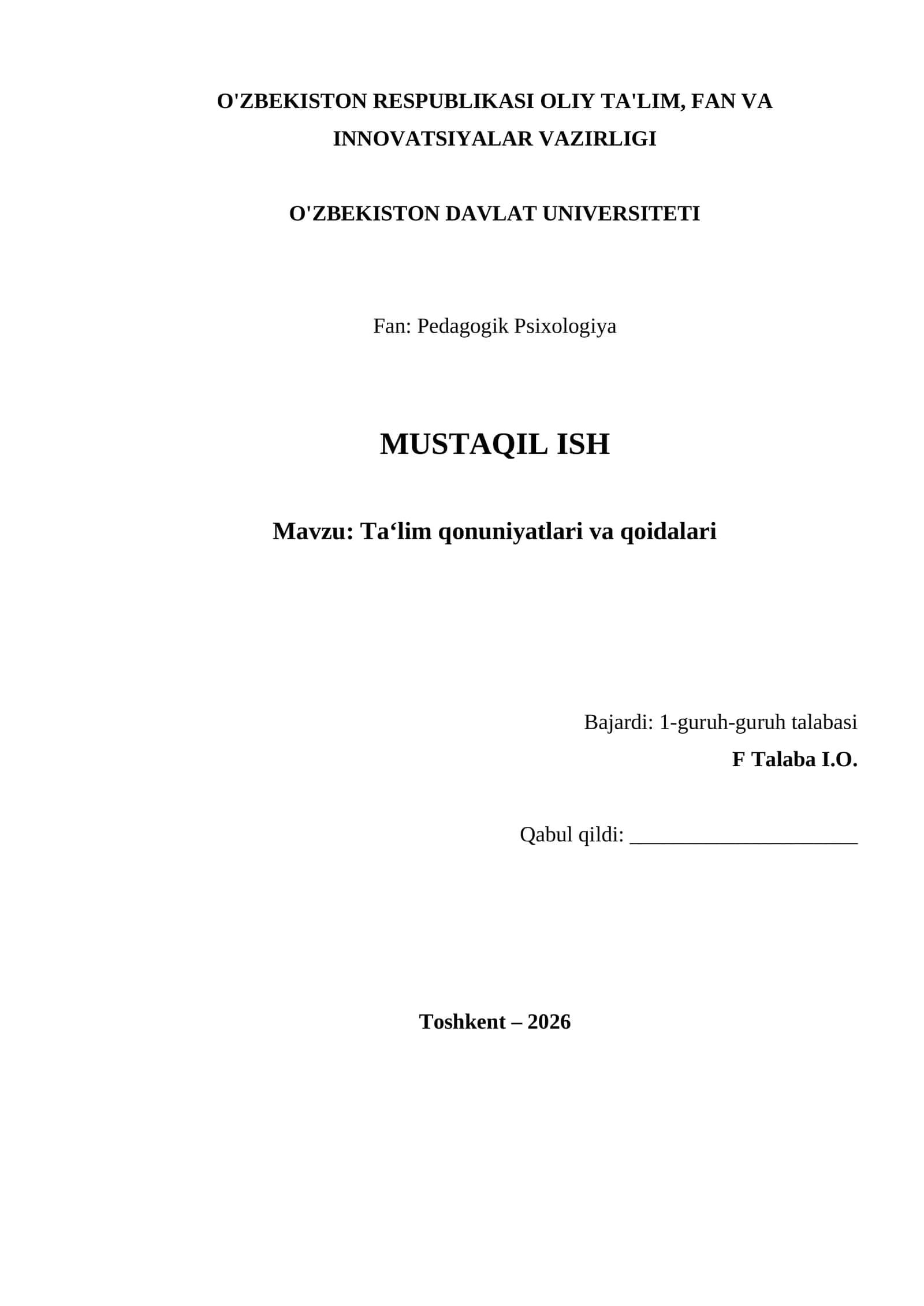Ta‘lim qonuniyatlari va qoidalari