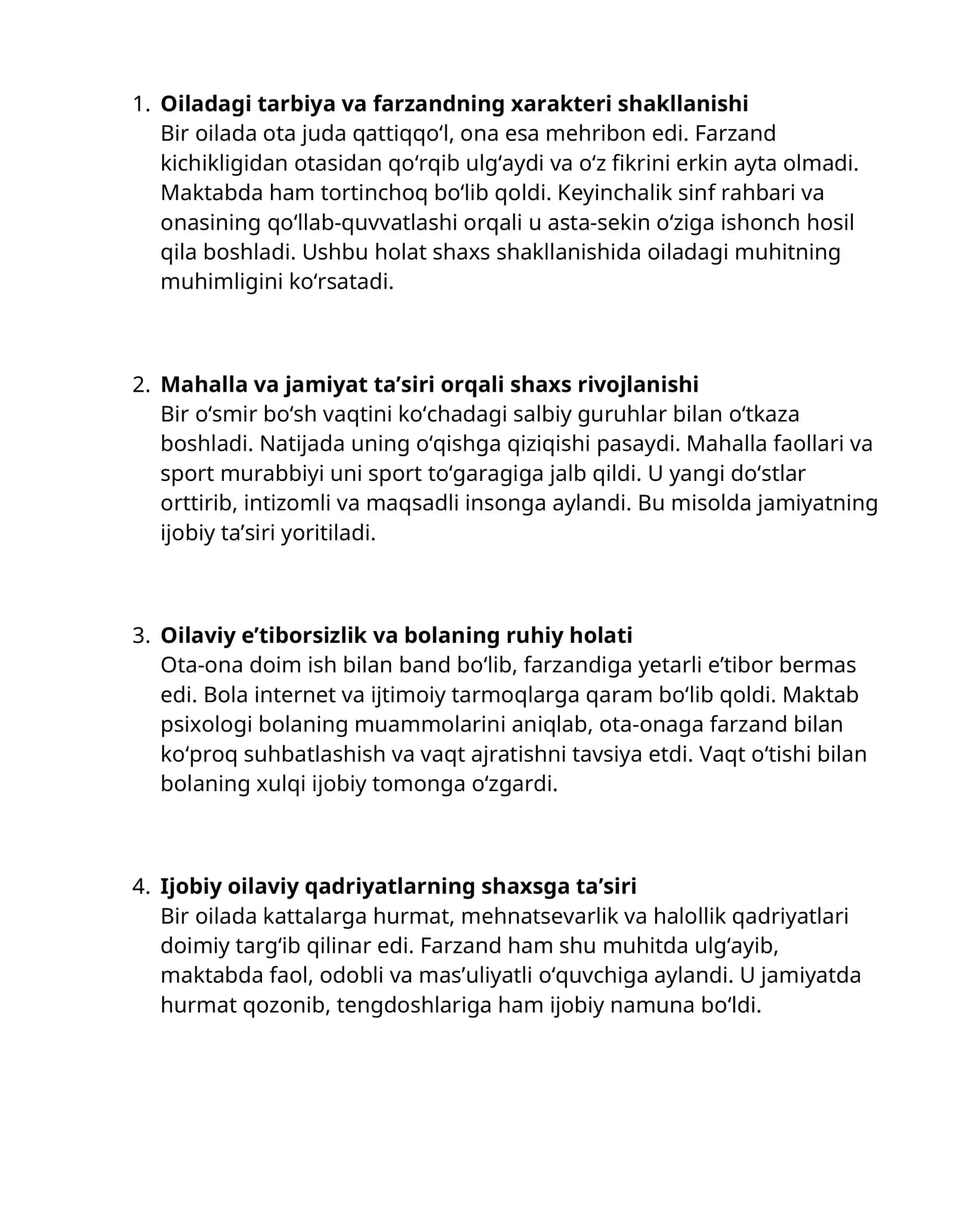 Oiladagi tarbiya va farzandning xarakteri shakllanishi