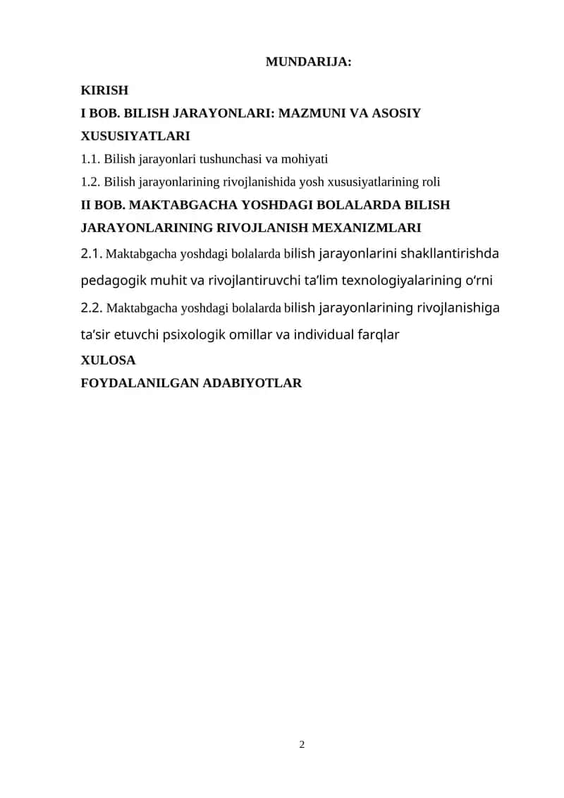 Maktabgacha ta’lim jarayonida bolalarda bilish jarayonlarining rivojlanishi va uni shakllantirishning pedagogik asoslari