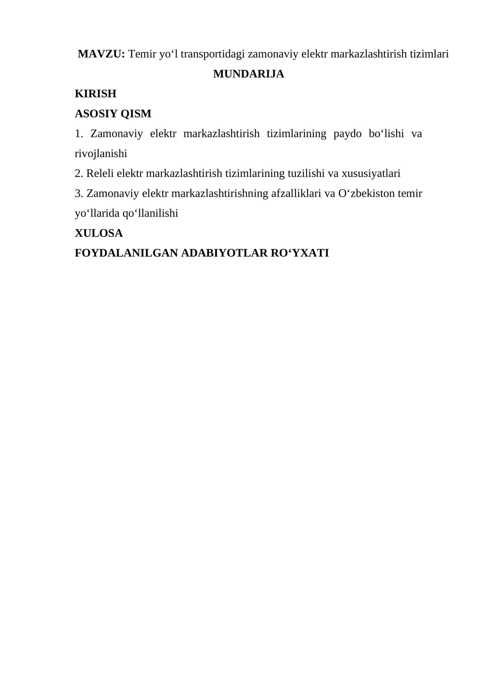 Temir yo‘l transportidagi zamonaviy elektr markazlashtirish tizimlari