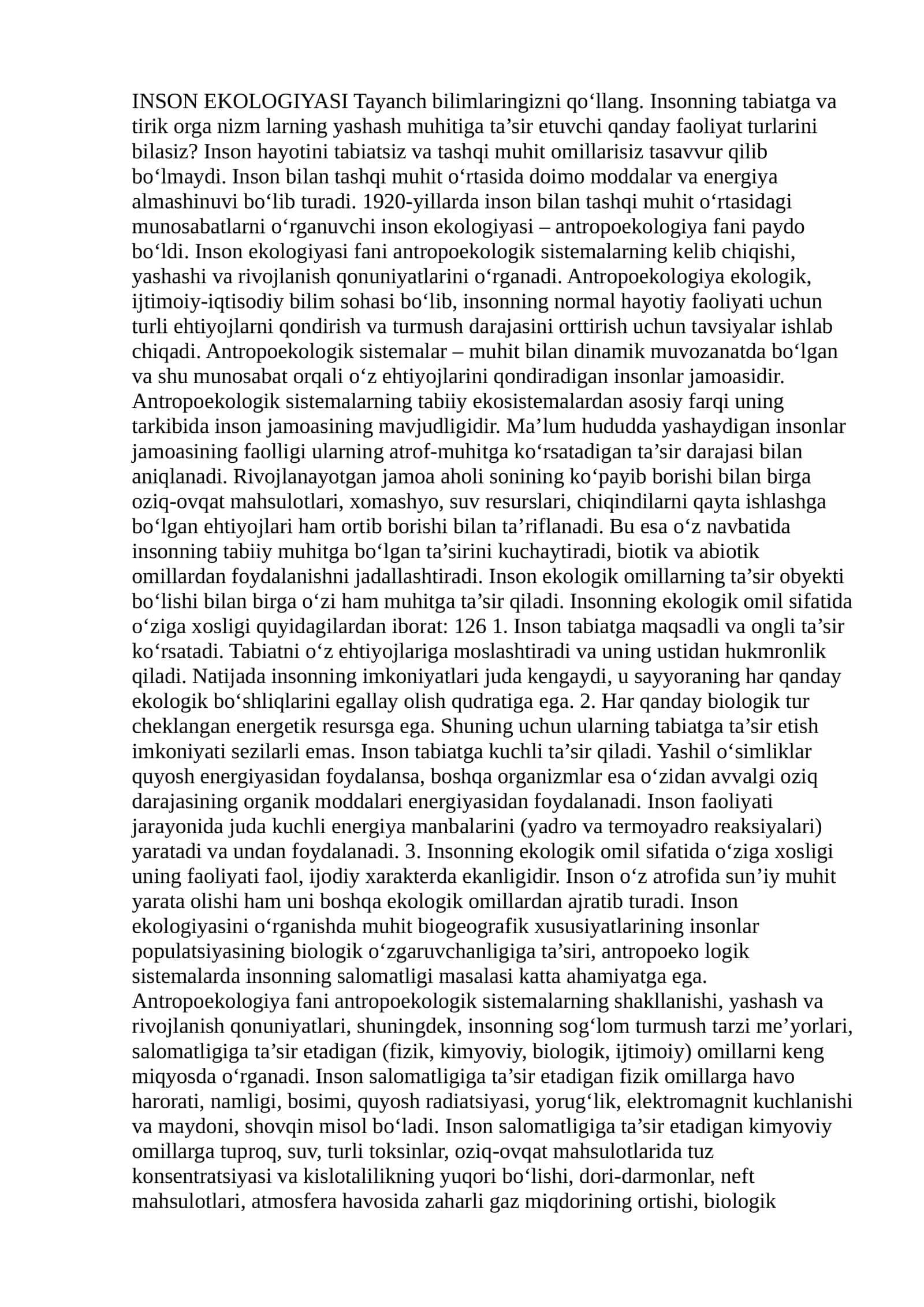 INSON EKOLOGIYASI