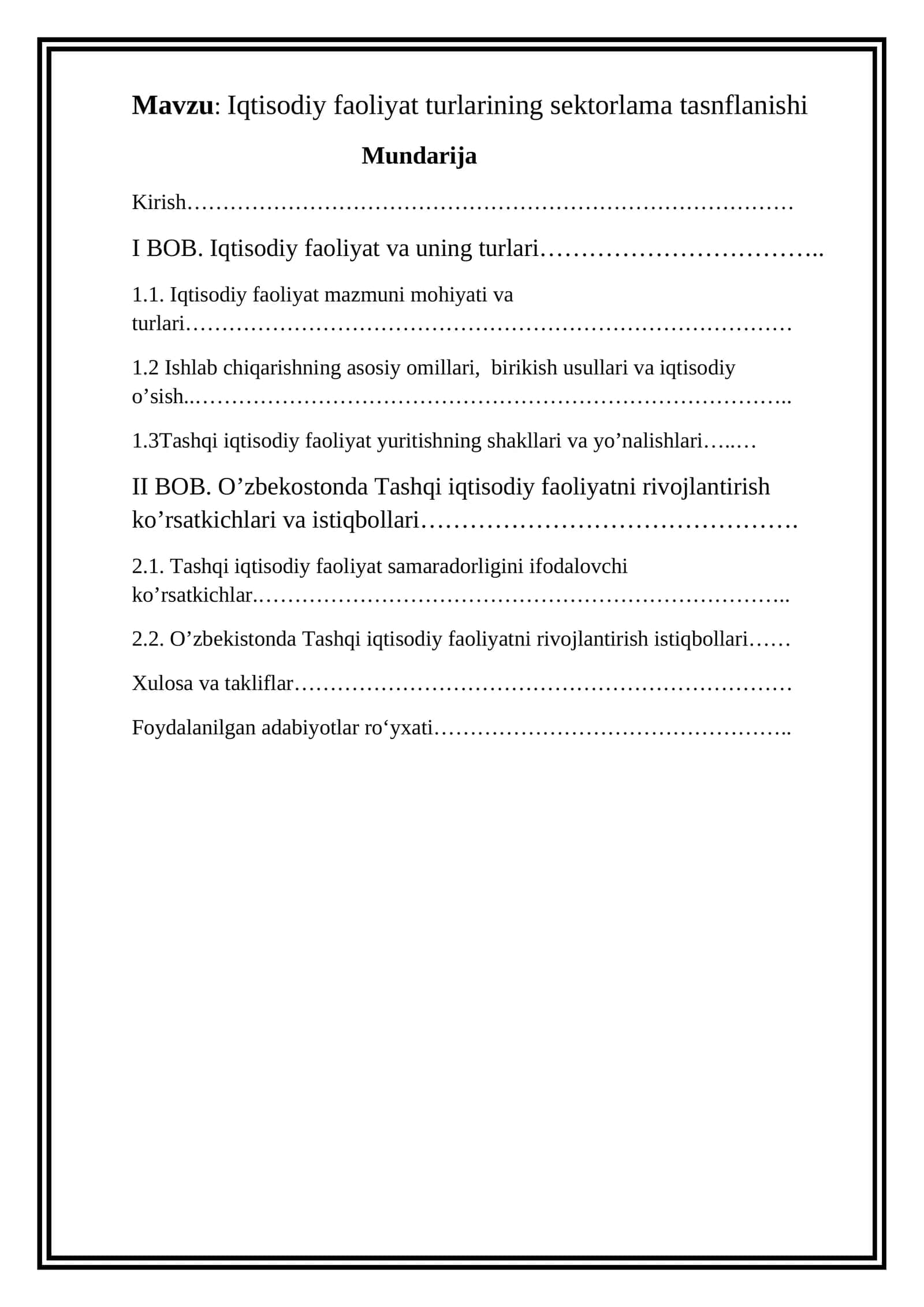 Iqtisodiy faoliyat turlarining sektorlama tasnflanishi