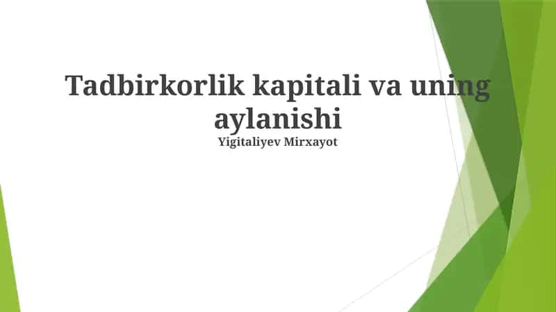 Tadbirkorlik kapitali va uning aylanishi