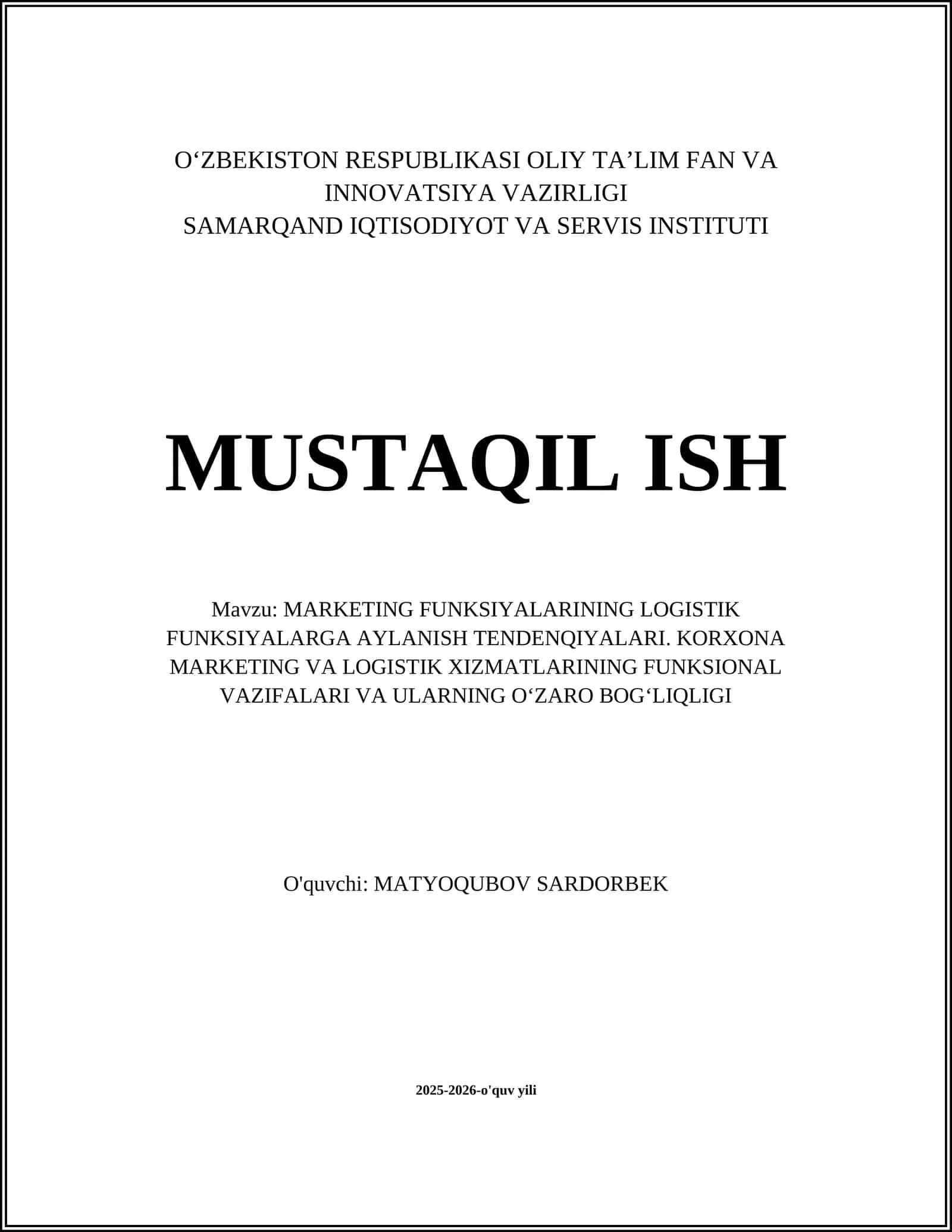 MARKETING FUNKSIYALARINING LOGISTIK FUNKSIYALARGA AYLANISH TENDENQIYALARI