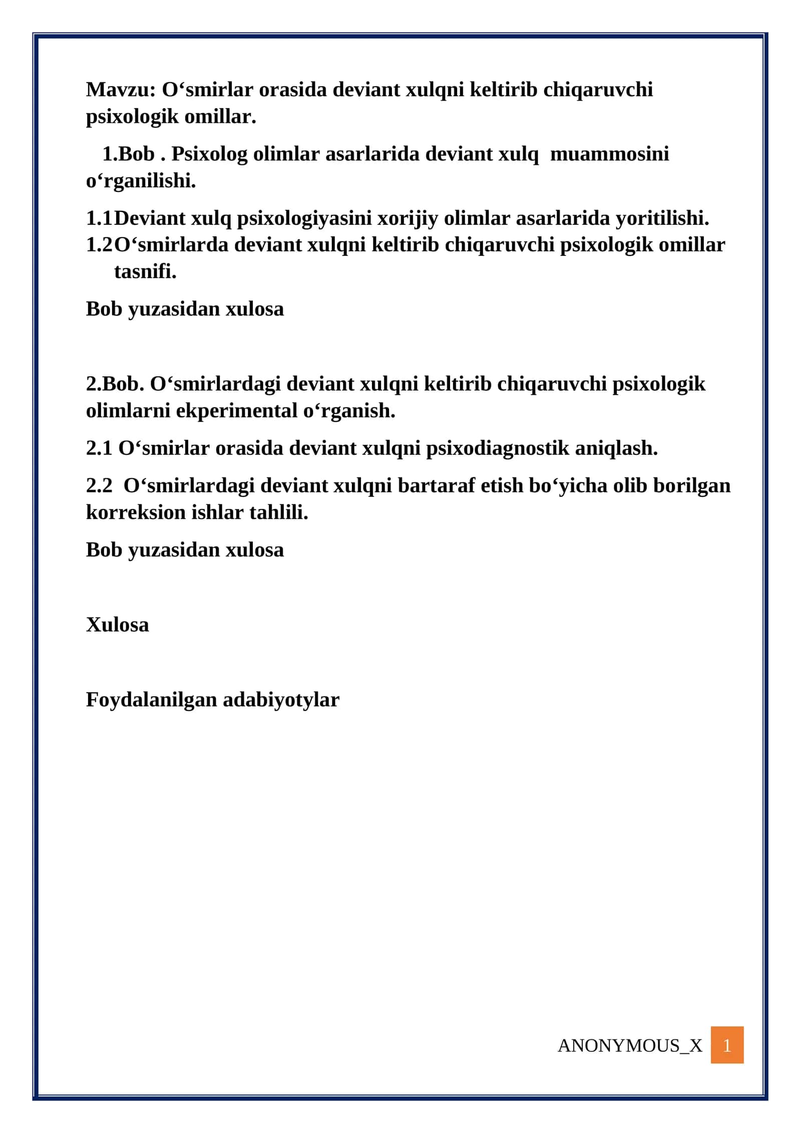 O‘smirlar orasida deviant xulqni keltirib chiqaruvchi psixologik omillar
