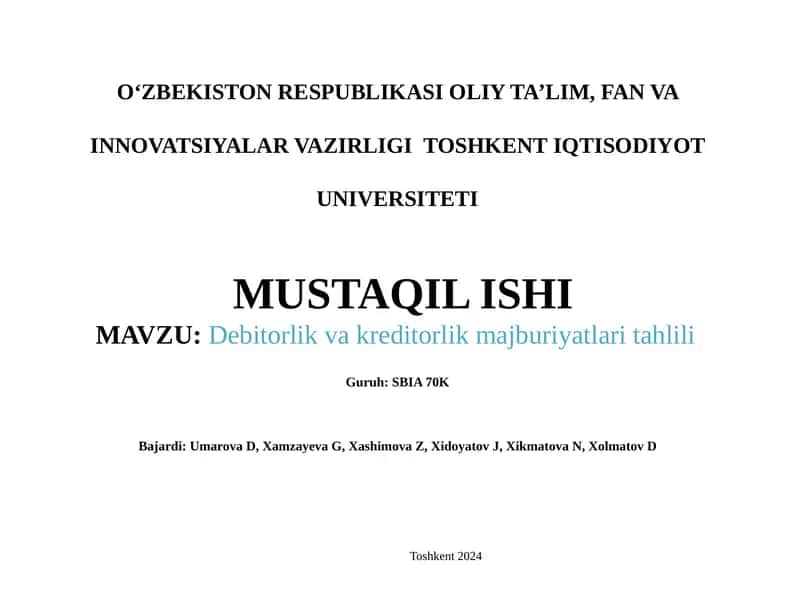 Debitorlik va kreditorlik majburiyatlari tahlili