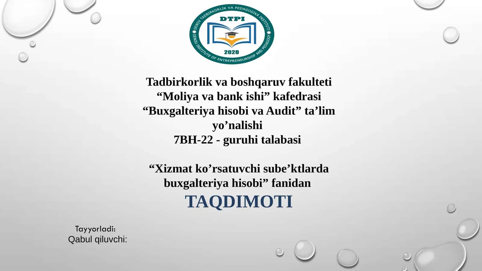 Auditorlik tashkilotlari va axborot-maslahat xizmatlarini tashkil etish