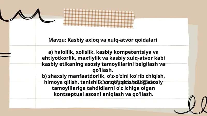 Kasbiy axloq va xulq-atvor qoidalari
