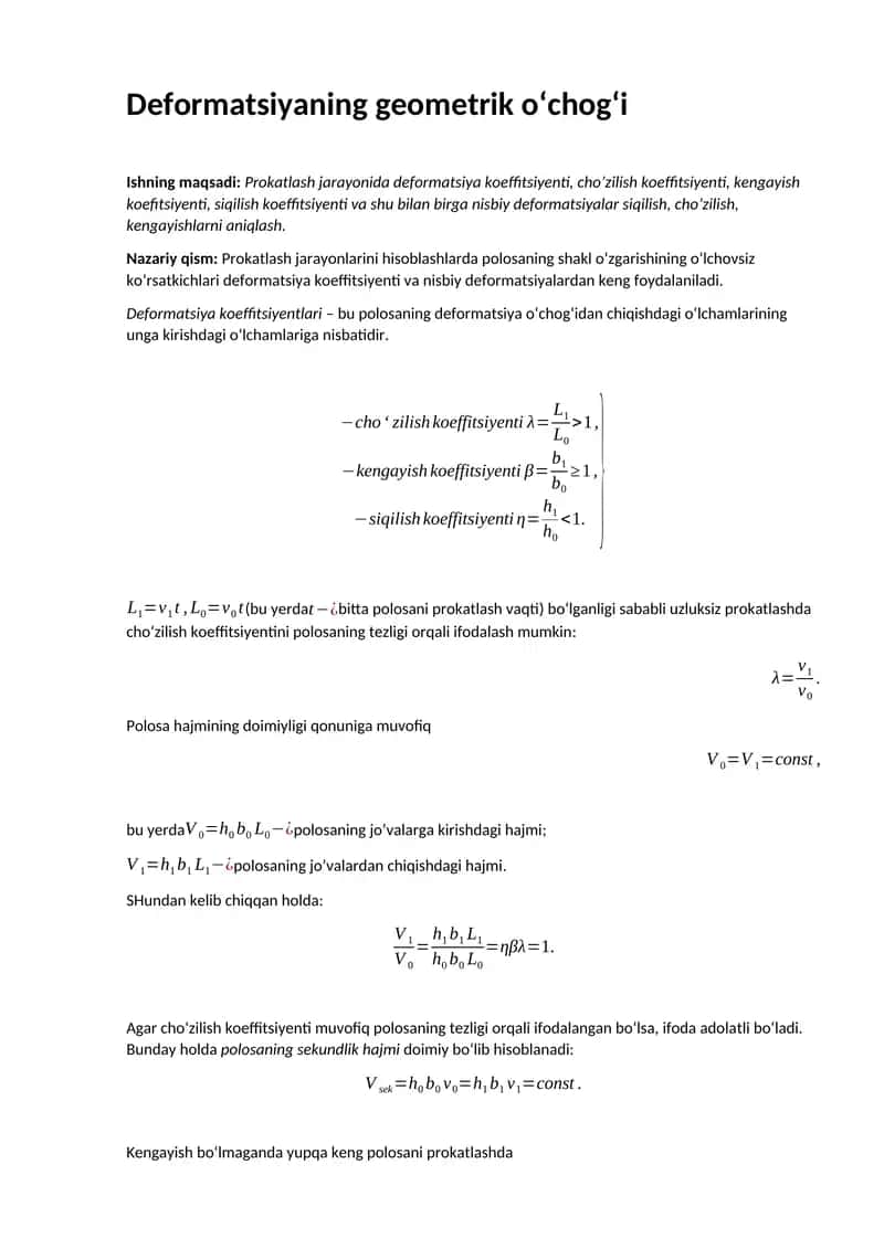 Deformatsiyaning geometrik o‘chog‘i