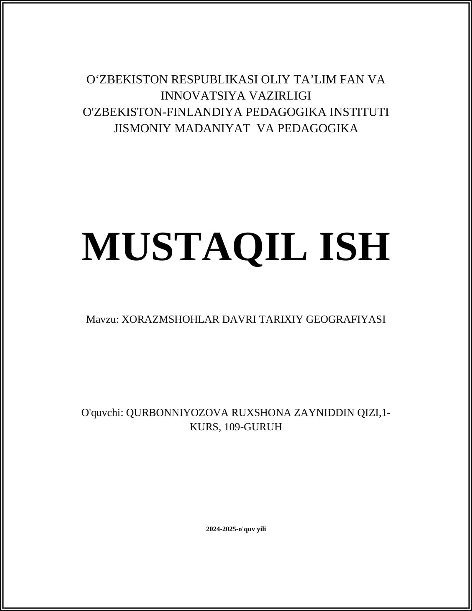 XORAZMSHOHLAR DAVRI TARIXIY GEOGRAFIYASI