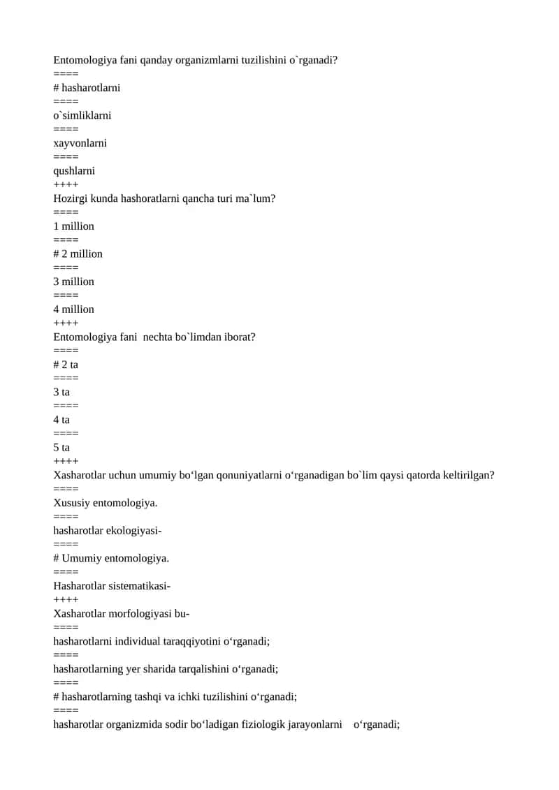 Entomologiya fanining mazmuni