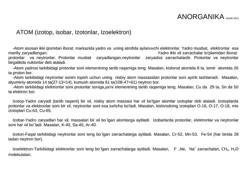 ANORGANIKA (kichik dOn)
