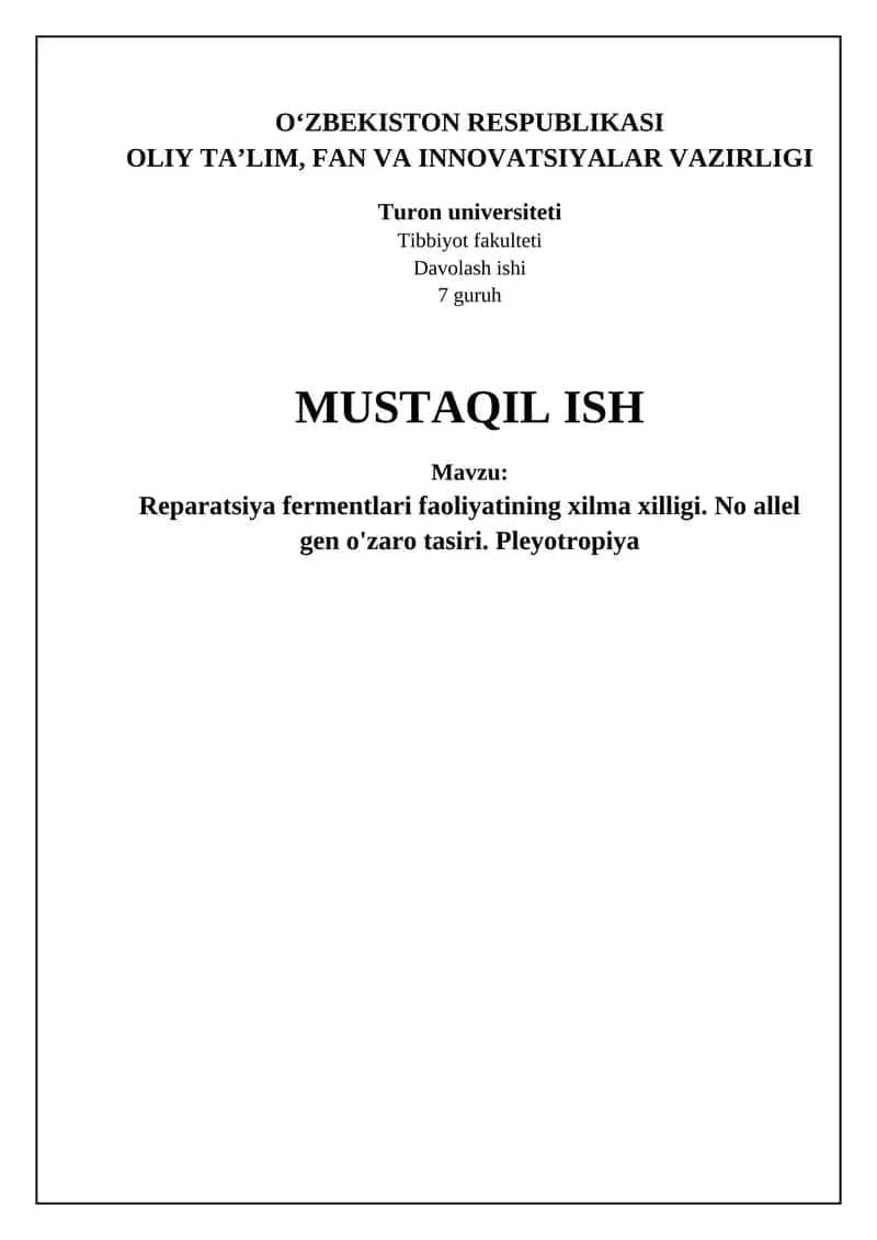 Reparatsiya fermentlari faoliyatining xilma xilligi