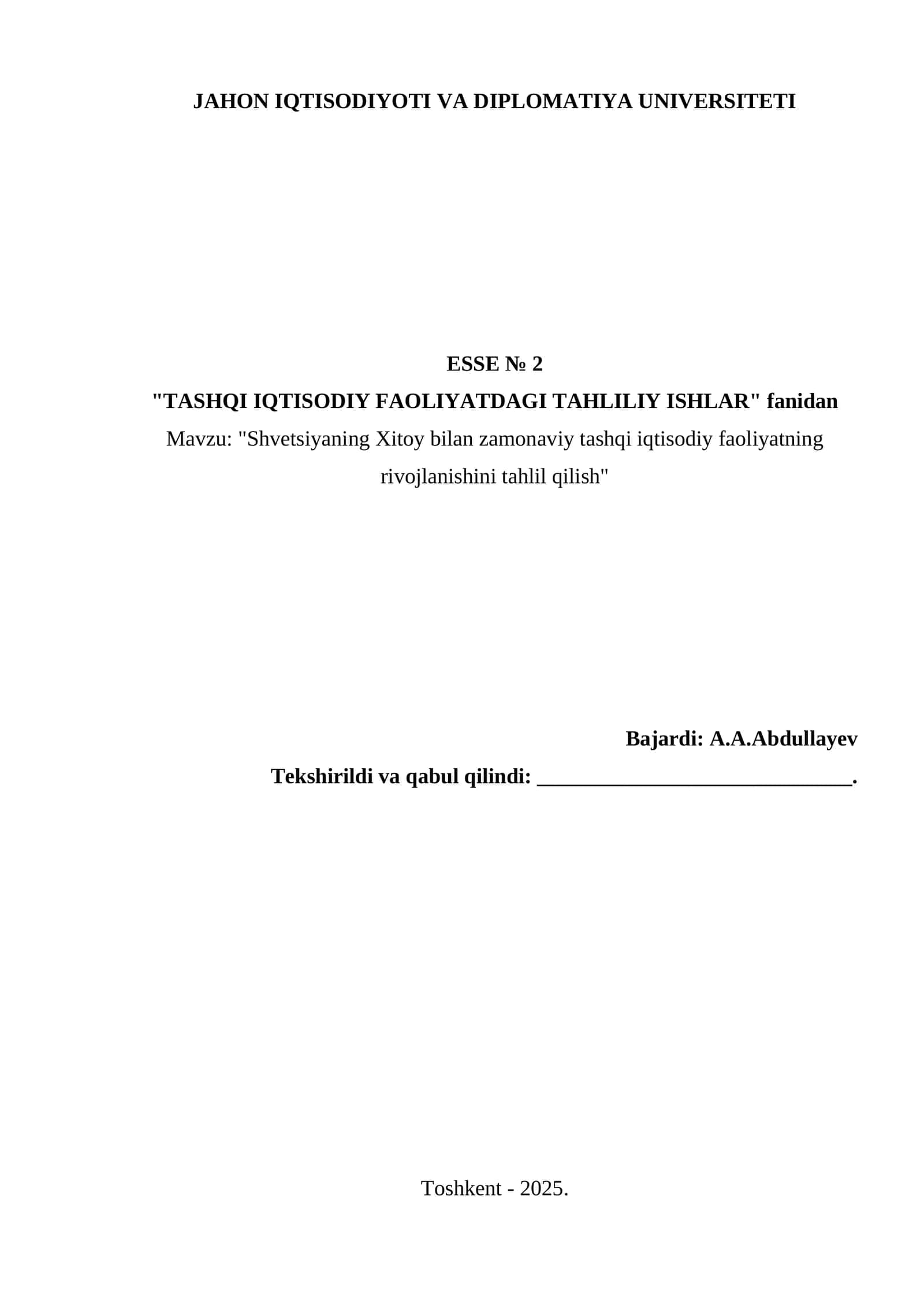 "Shvetsiyaning Xitoy bilan zamonaviy tashqi iqtisodiy faoliyatning rivojlanishini tahlil qilish"