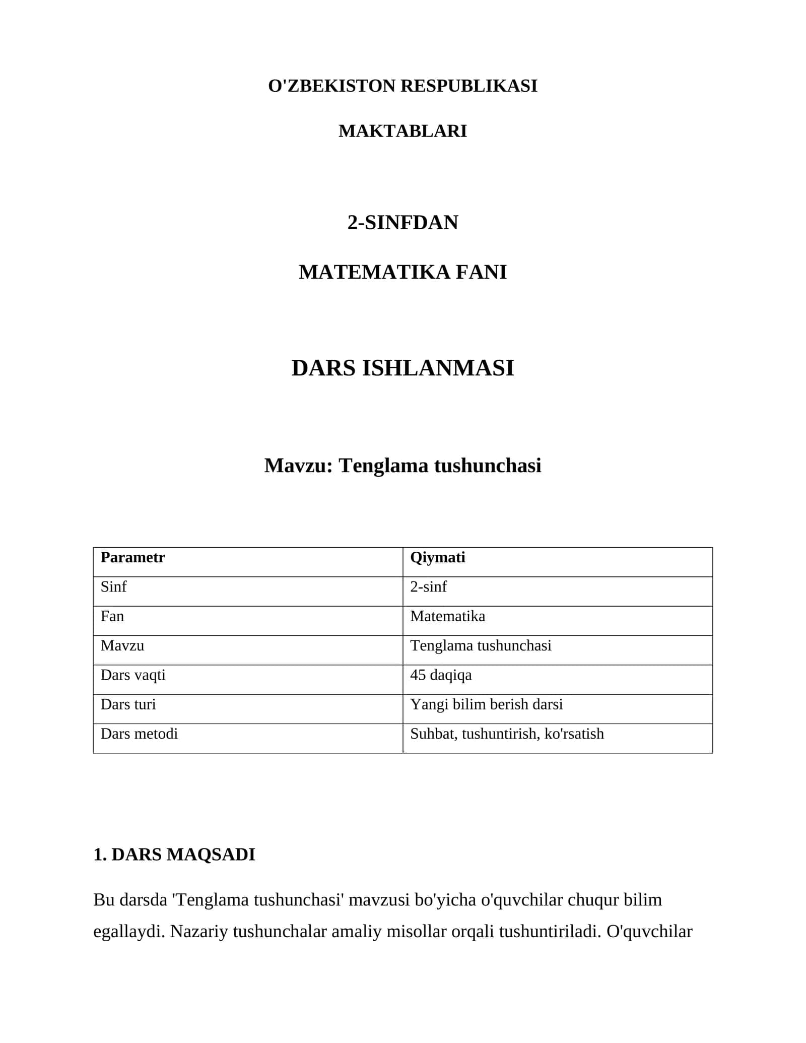 Tenglama tushunchasi