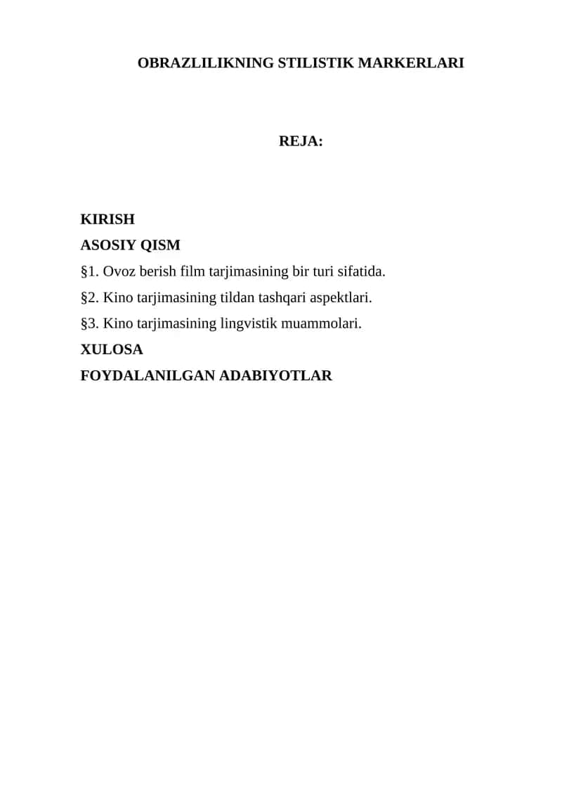 OBRAZLILIKNING STILISTIK MARKERLARI
