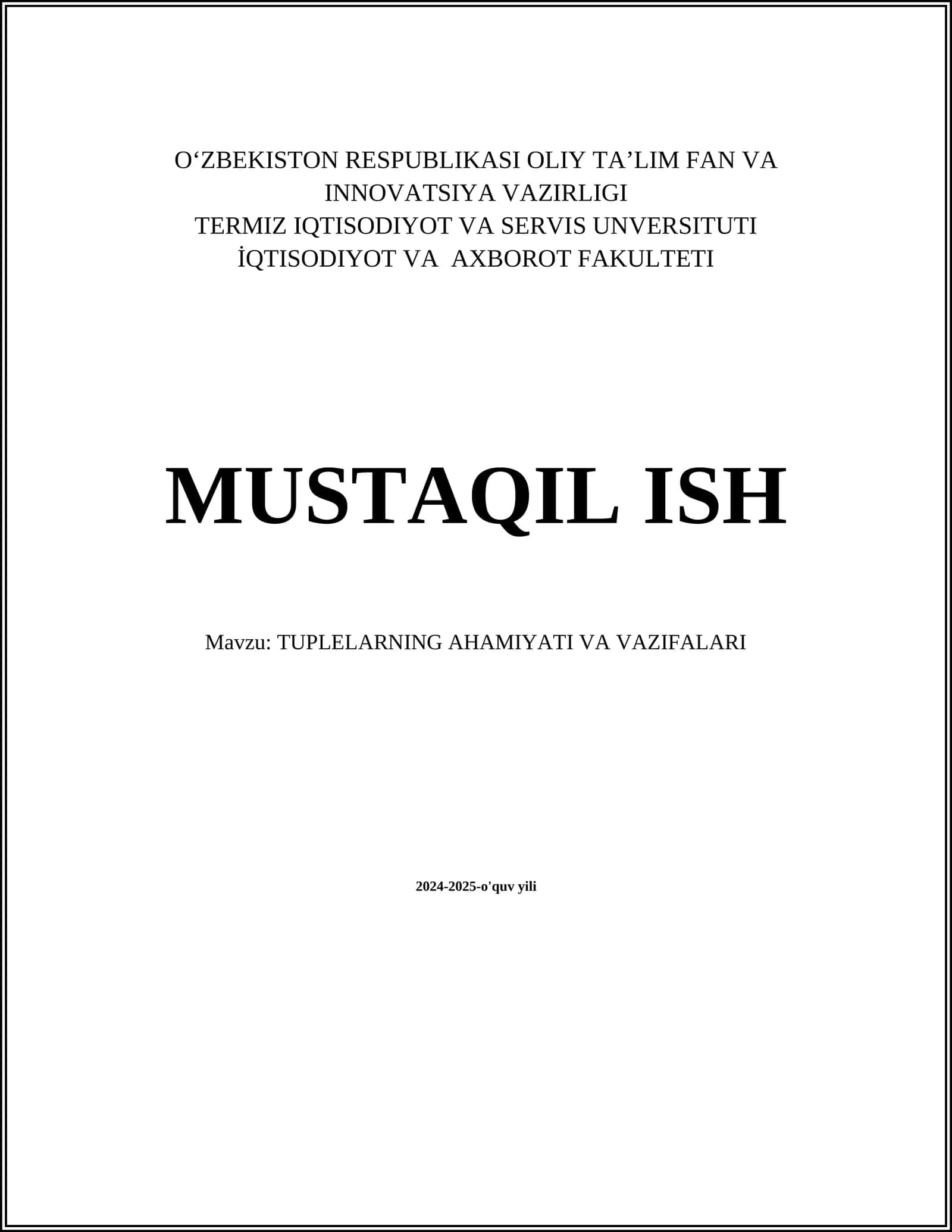 Tuplelarning Ahamiyati va Vazifalari