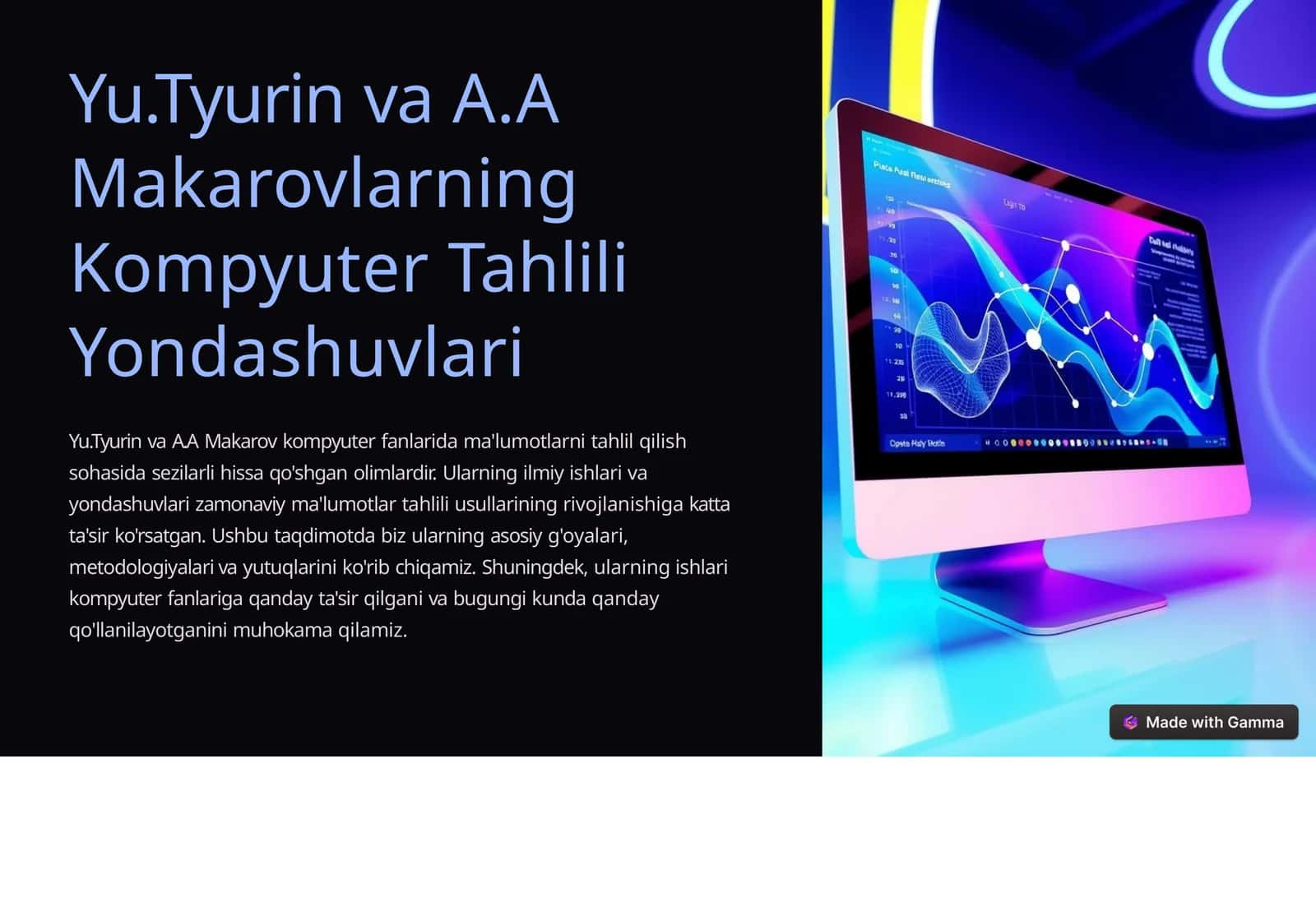 Yu.Tyurin va A.A Makarovlarning Kompyuter Tahlili Yondashuvlari