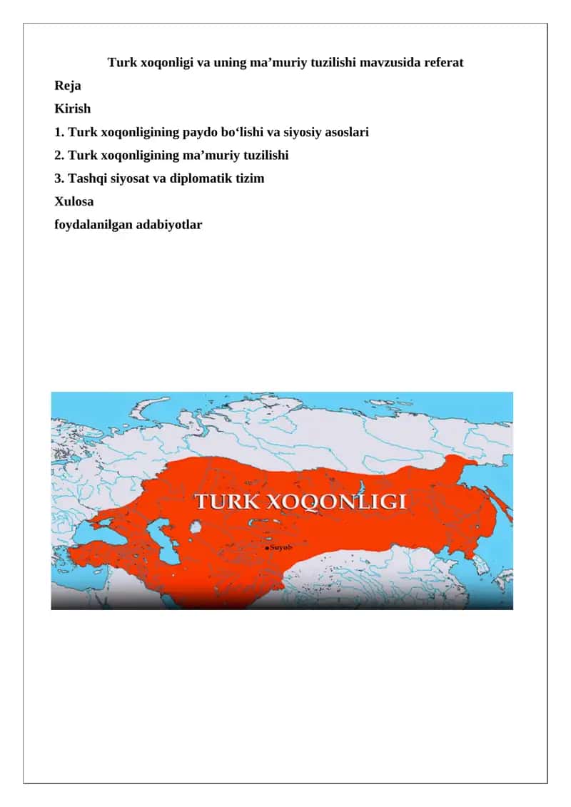 Turk xoqonligi va uning ma’muriy tuzilishi mavzusida referat