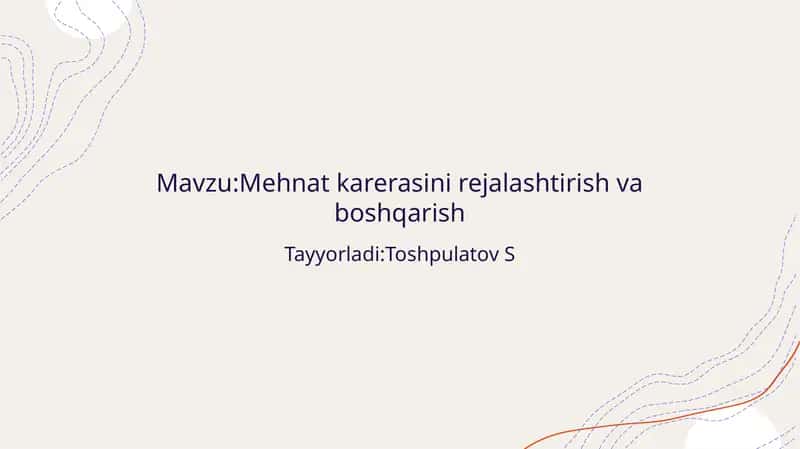 Mehnatkarerasini rejalashtirish va boshqarish
