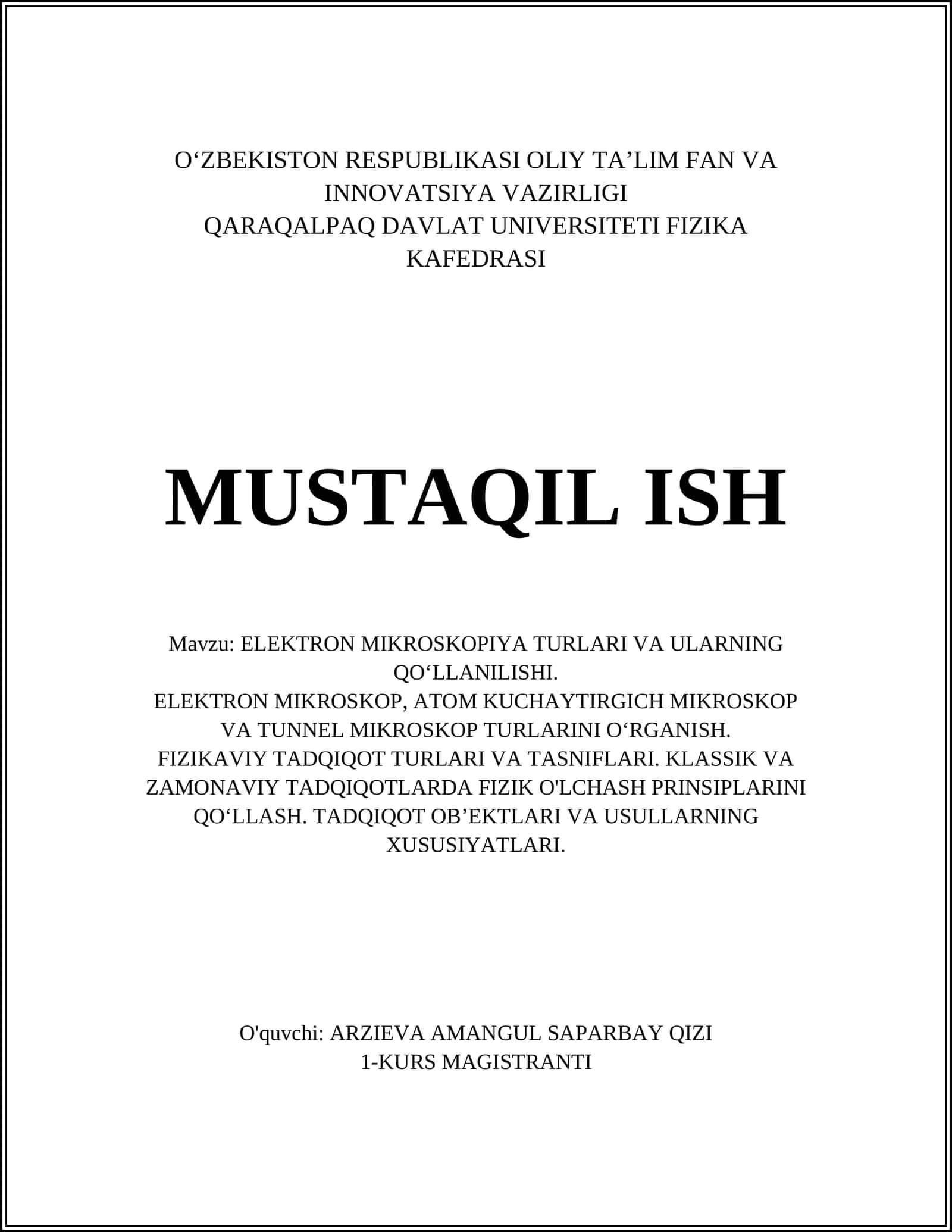 ELEKTRON MIKROSKOPIYA TURLARI VA ULARNING QO'LLANILISHI