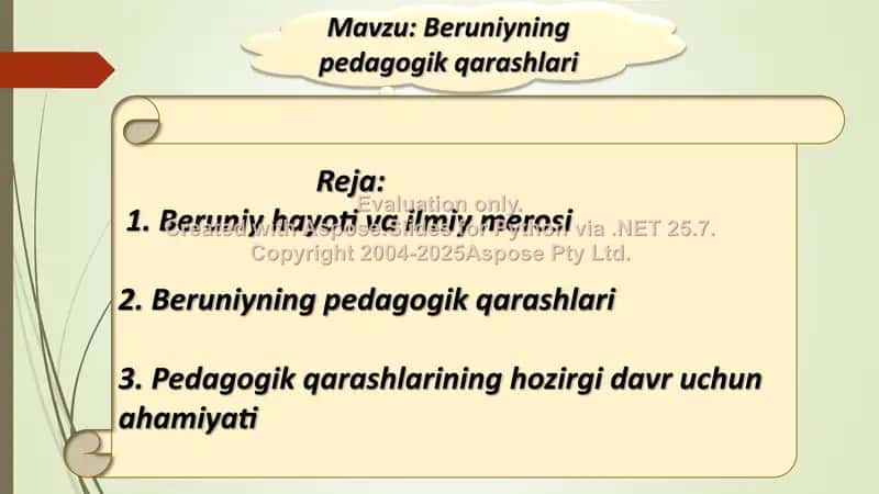 Beruniyning Pedagogik Qarashlari Prezentatsiyasi